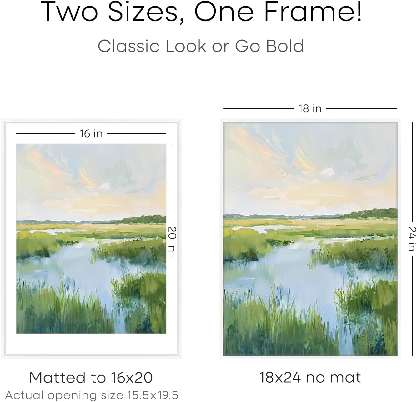 Homeforia 18x24 Poster Frame White, High End Metal 18 x 24 Picture Frames with Mat 16 by 20 inch Photo, 18x24 White Frame Matted to 16x20 Print, 24x18 Hanging Frame, Tempered Glass, Wall Kit, Set of 1