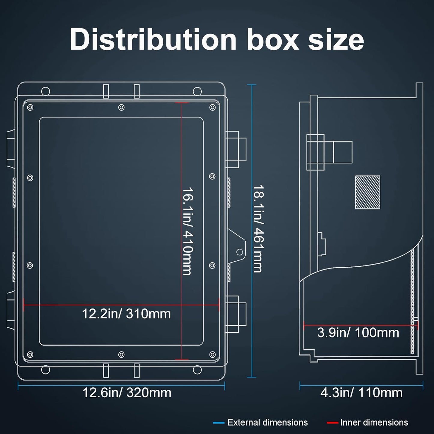 Outdoor Electrical Junction Box, ABS Water Resistant Enclosure with Internal Mounting Panel & Hinged Cover (18.1" H* 12.6" L* 4.3" W)