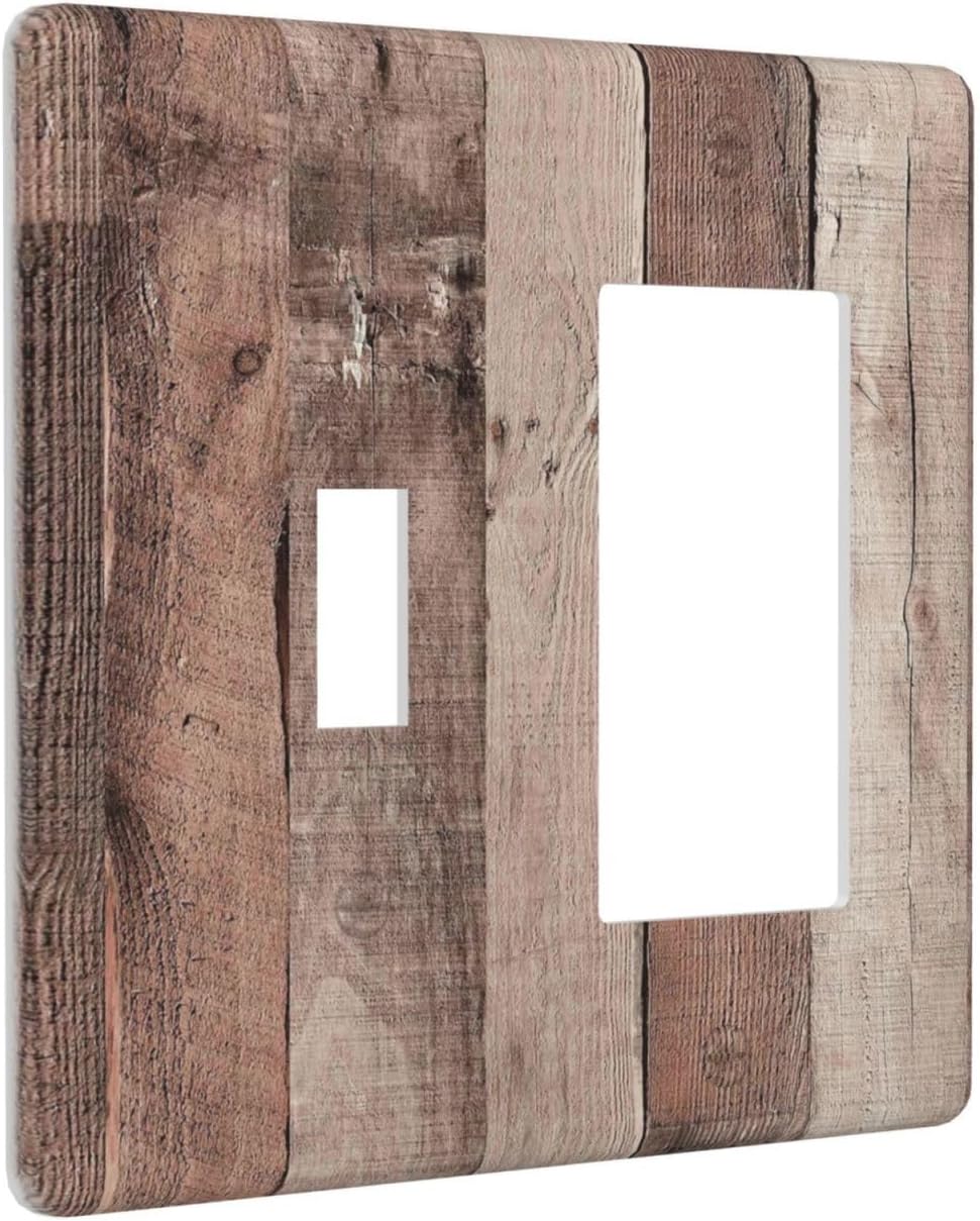 Outlet Covers Retro Wood Brown Farmhouse Barn Wooden 1 Toggle 1 Rocker Combination Decorative Wall Plate Electrical Switch Plates Light Switch Cover Plate for Farmhouse Cabin Decor
