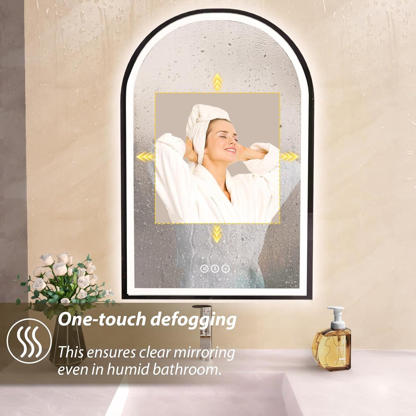 Arch Vanity Mirror with Lights, 24x36 Inch Led Mirror for Bathroom, Wall-Mounted Mirror with Anti-Fog, Memory Function, 3 Color Temperature, Dimmable Led Bathroom Mirror