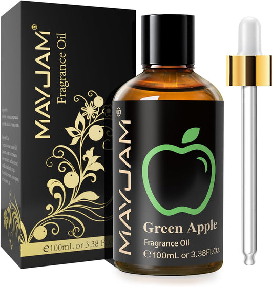 MAYJAM 3.38FL.OZ Green Apple Fragrance Oils with Glass Dropper, 100ML Essential Oils for Diffusers for Home, Long Lasting Scented Oils for Diffusers Soap Candle Making