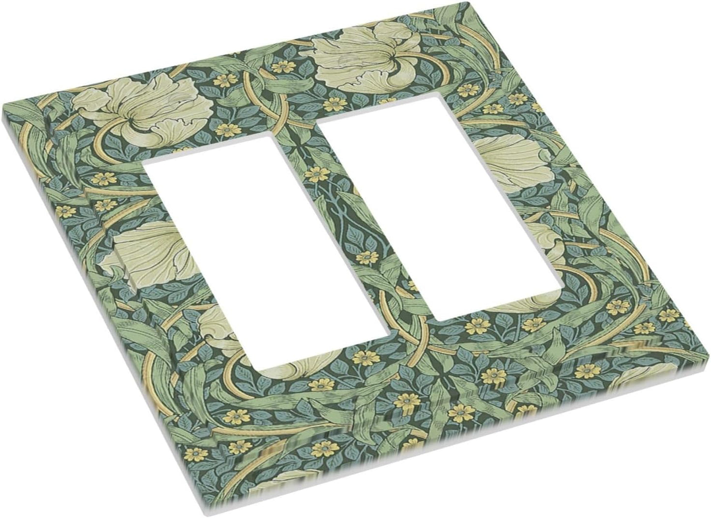 Decorative Outlet Covers Vintage Floral Plant Sage Green William Morris 2 Gang Double GFCI Rocker Electrical Wall Panels Light Switch Cover Plate for Bedroom Home Decor