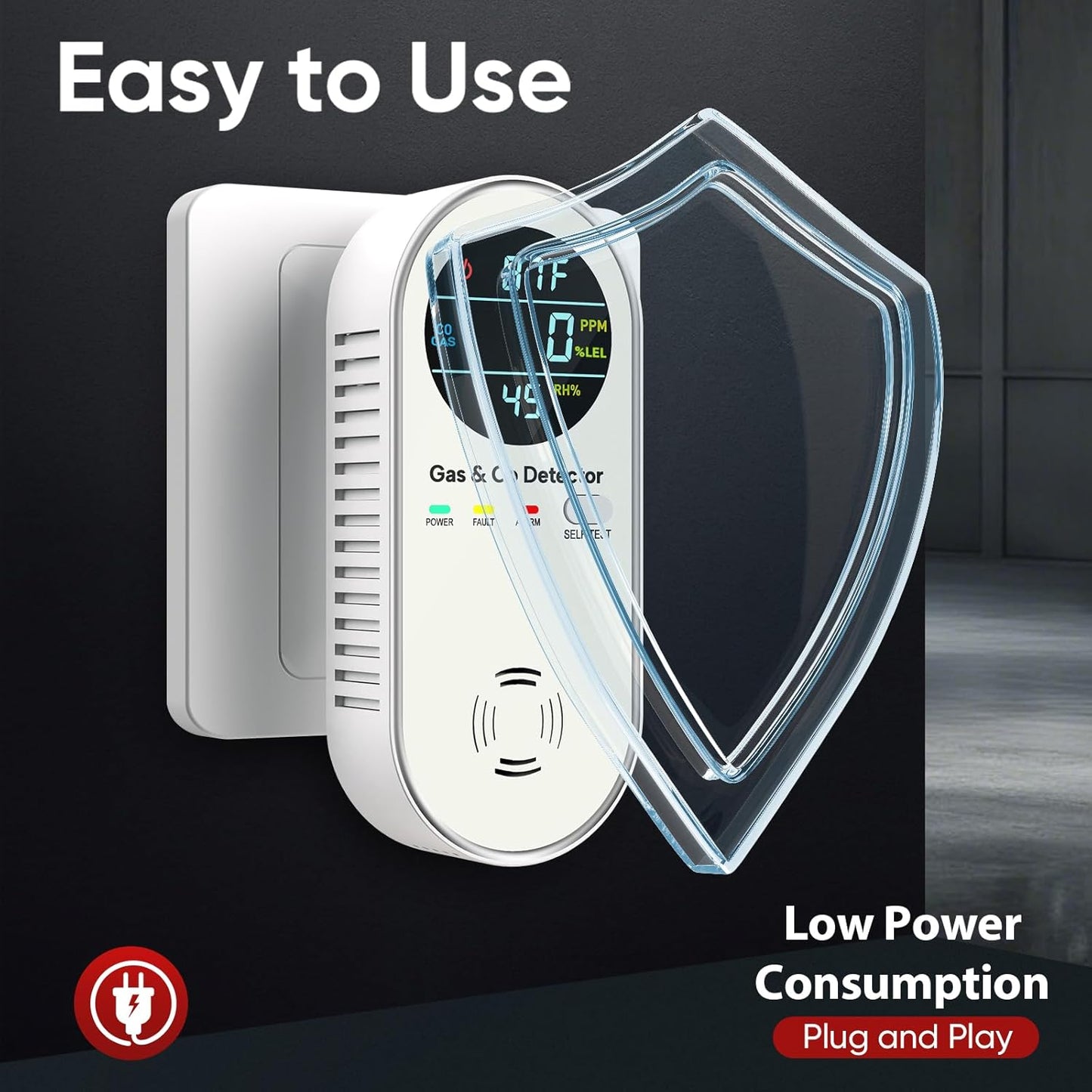 4-in-1 Natural Gas Leak Detector & Carbon Monoxide Detectors - Carbon Monoxide Detectors Plug in - Natural Gas, Propane, Co Detector, Temperature & Humidity Detector for Home, RV (2 Packs)
