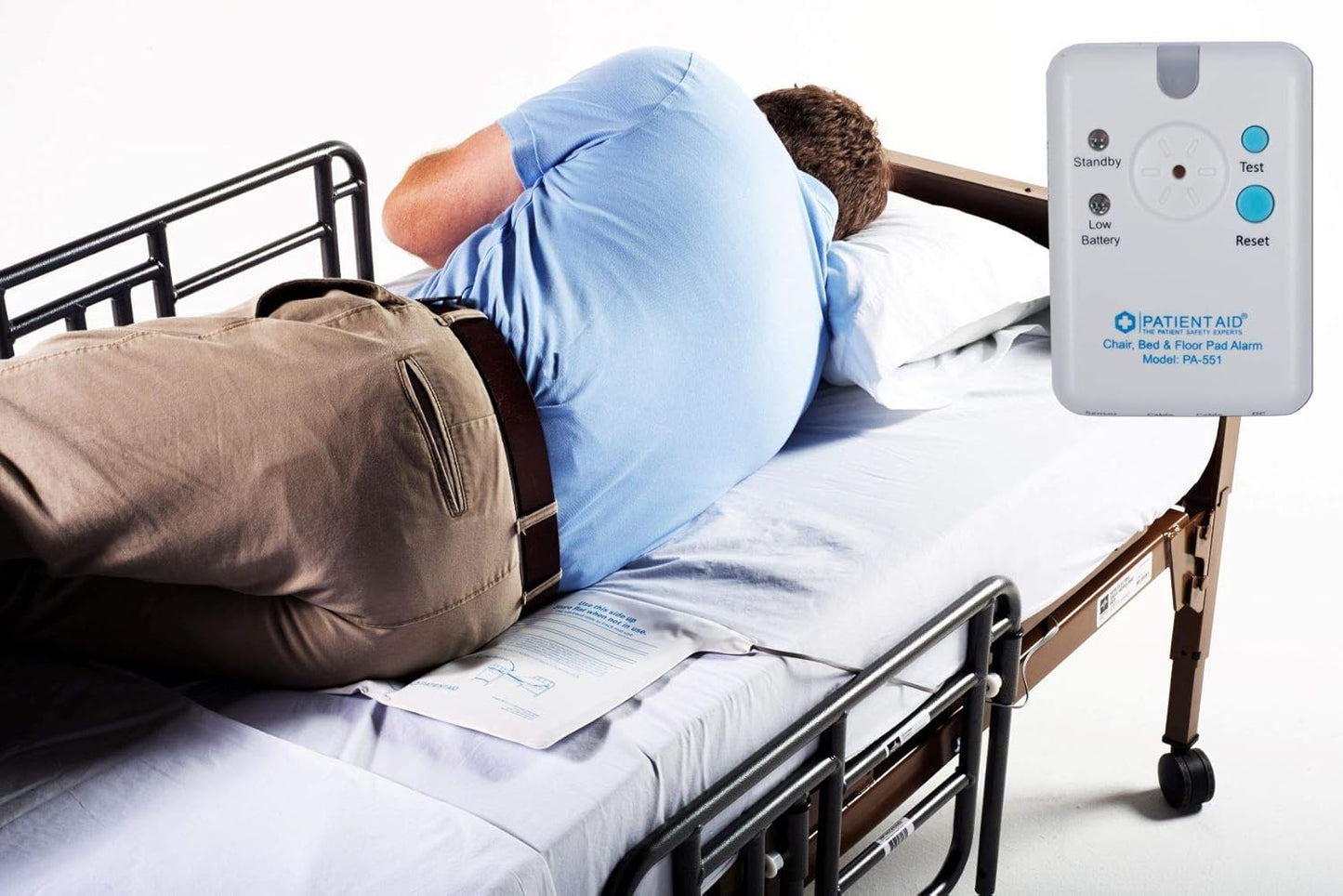 Patient Aid Advanced Bed and Floor Alarm for Elderly Monitoring - 10" x 30" Underpad with Motion Sensor Bed Alarm, 3 Ring Chime & 3 Mounting Options, with AC Adapter & 9V Battery