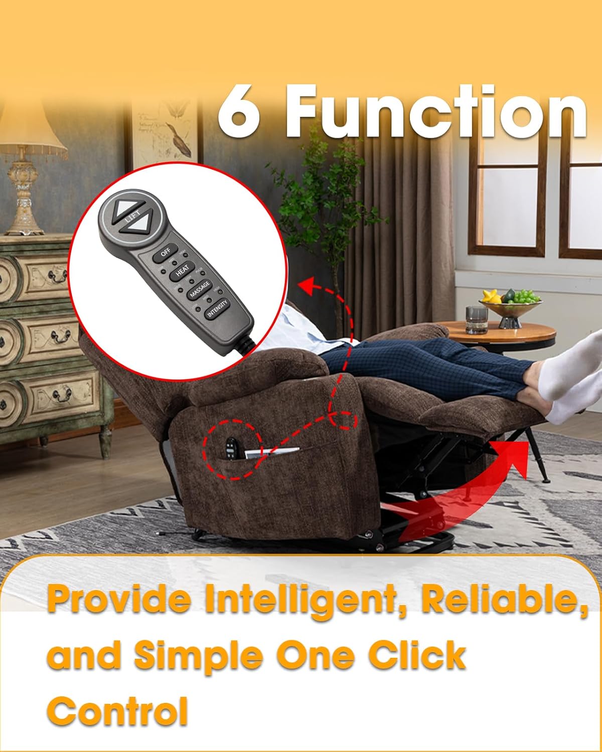 Lift Chair Prong Hand Control Remote Replace MLSK55-A1 Fit for Okin Catnapper Mulin Dewert Limoss Kaidi, with 6 Function Keys 5 Pin and Junction Box