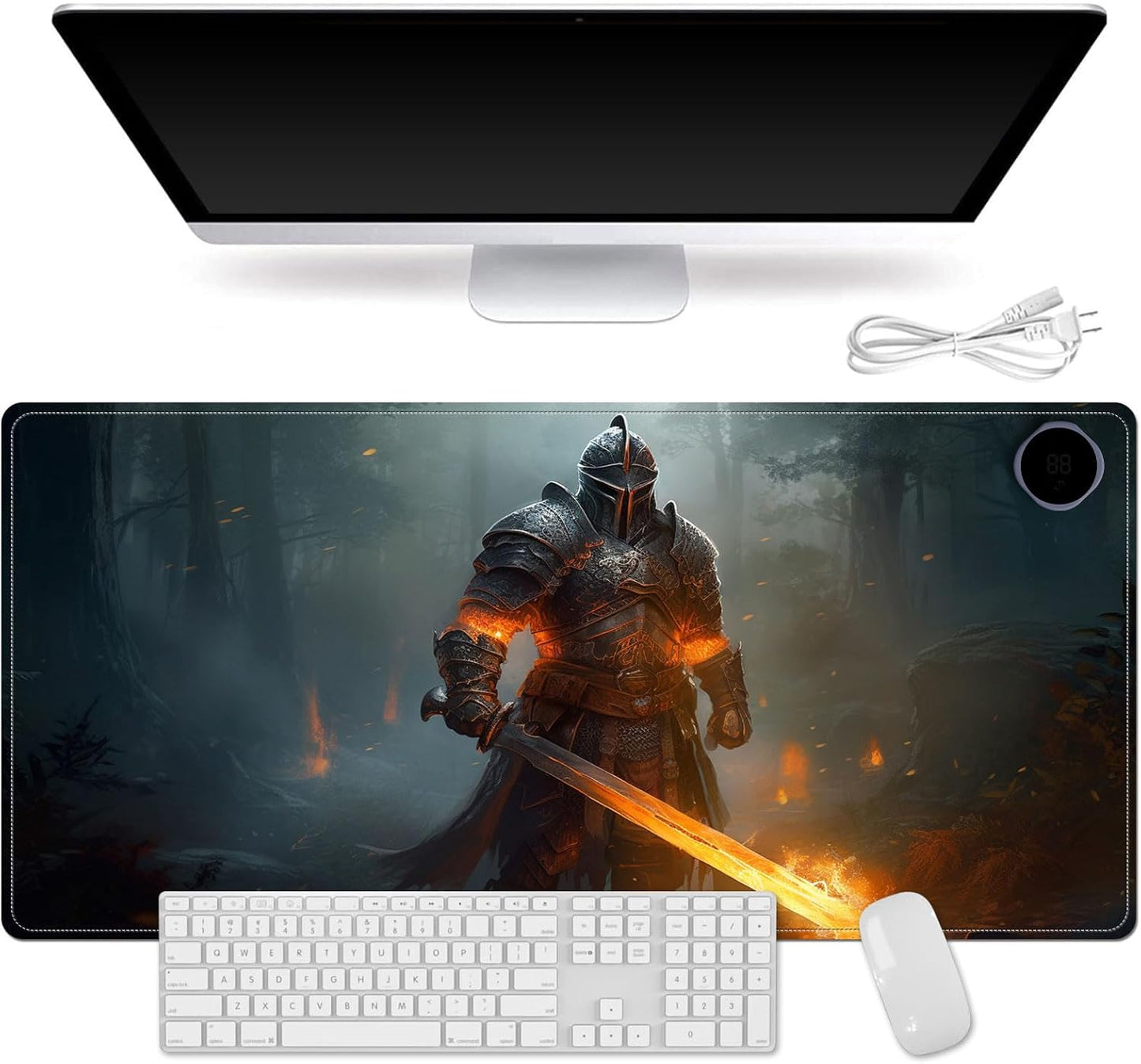 Heated Mouse Pad for Desk 31.5" x 13" – PU Leather Warm Desk Pad with 3 Heat Levels (104°F/113°F/122°F), Plug-in Electric Heating Mat with Auto Shut-Off, Waterproof & Rollable, Fire Warrior