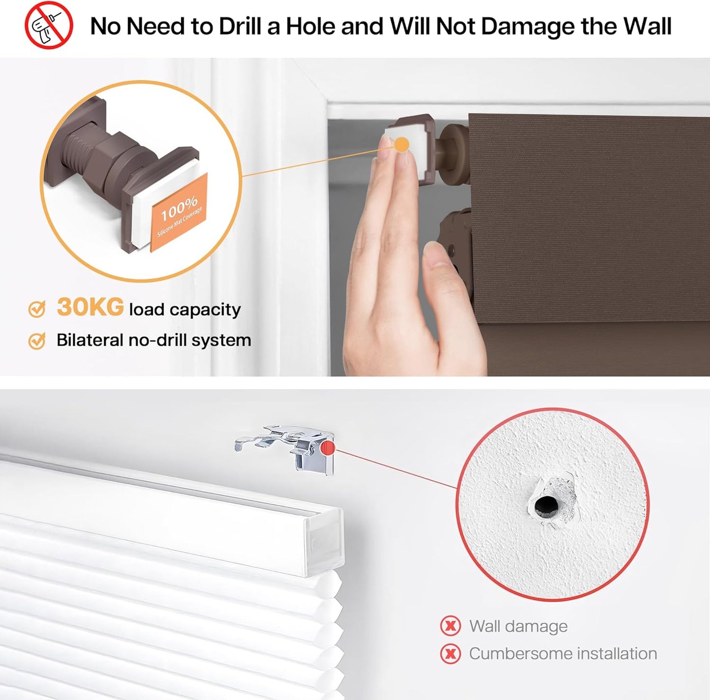 LazBlinds No Drill Blinds for Indoor Windows, Blackout Roller Shades, Cordless Window Blackout Blinds, Thermal Insulated Fabric UV Protection for Home and Office, 47" W x 72" H, Dark Coffee