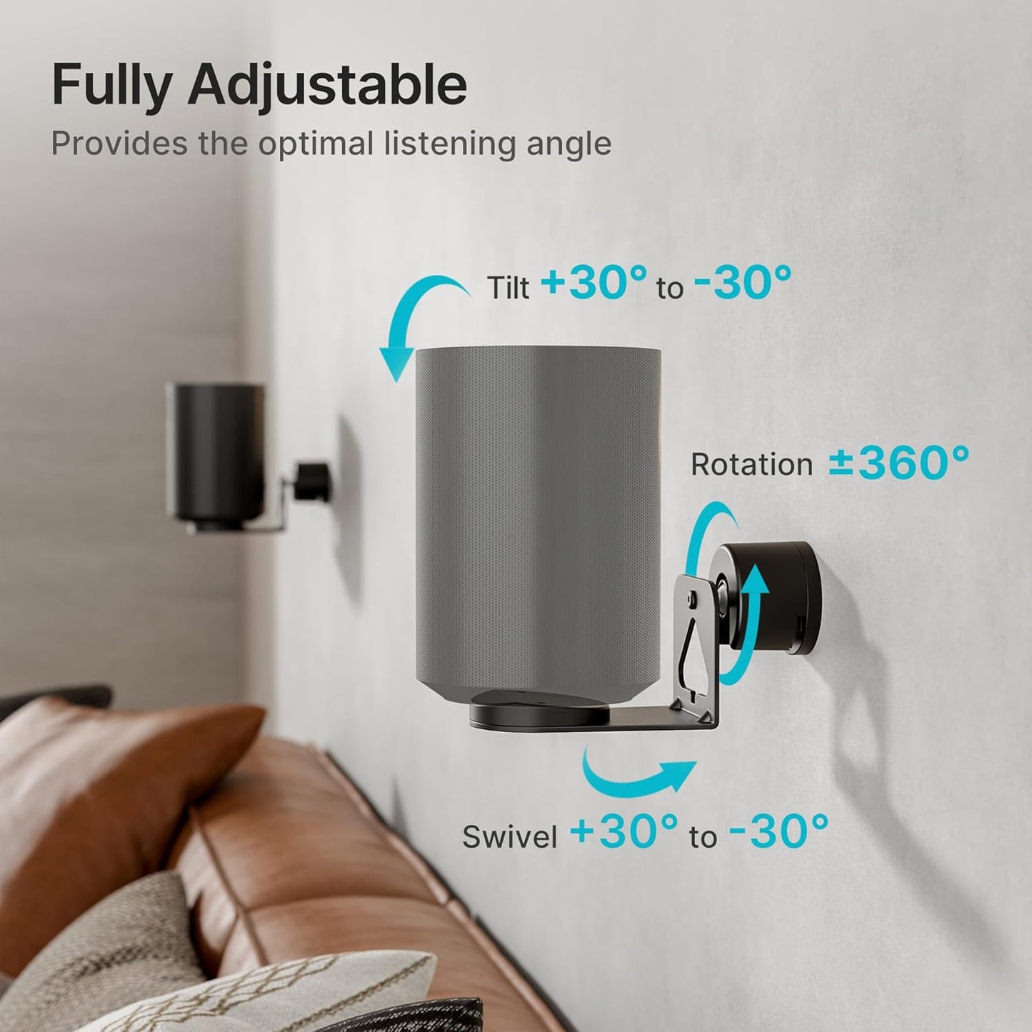 Adjustable Speaker Wall Mount for Sonos Era 100 and Era 300, Flexible Angle Adjustment, Surround Sound Speaker Wall Bracket Compatible with Sonos Era Speakers,1 Pair,Black