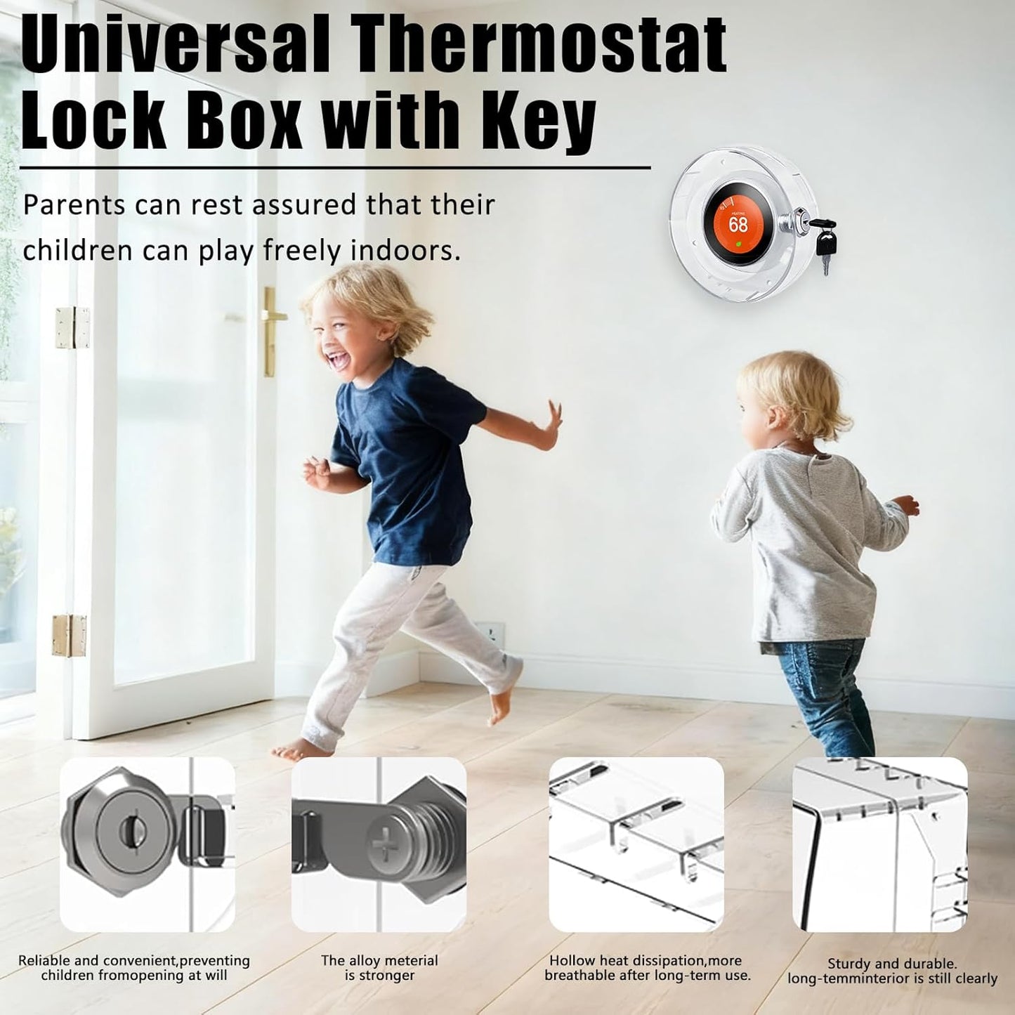 2 PC Round Baby Safety Thermostat Lock Case with Key,Thermostat Cover Universal Lock Case Clear Wall Guard Fits Round Nest Thermostat(3.5x3.5x1.9 in) or Smaller