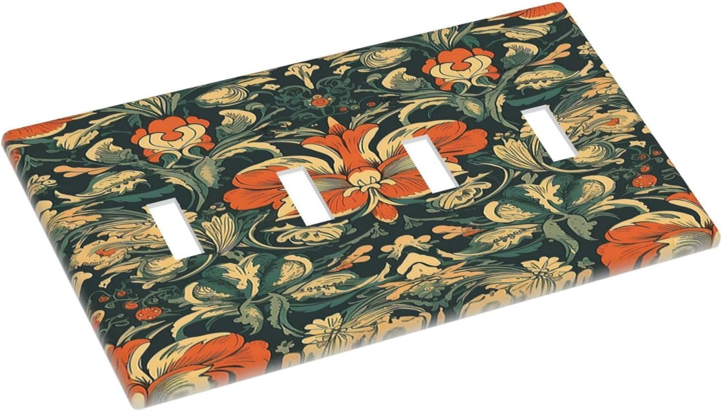 Light Switch Covers William Morris Abstract Floral Plant Pattern Orangeyellowgreen Quad Toggle Electrical Faceplate 4 Gang Wall Plate Decorative Switch Plates for Bedroom living Room Decor
