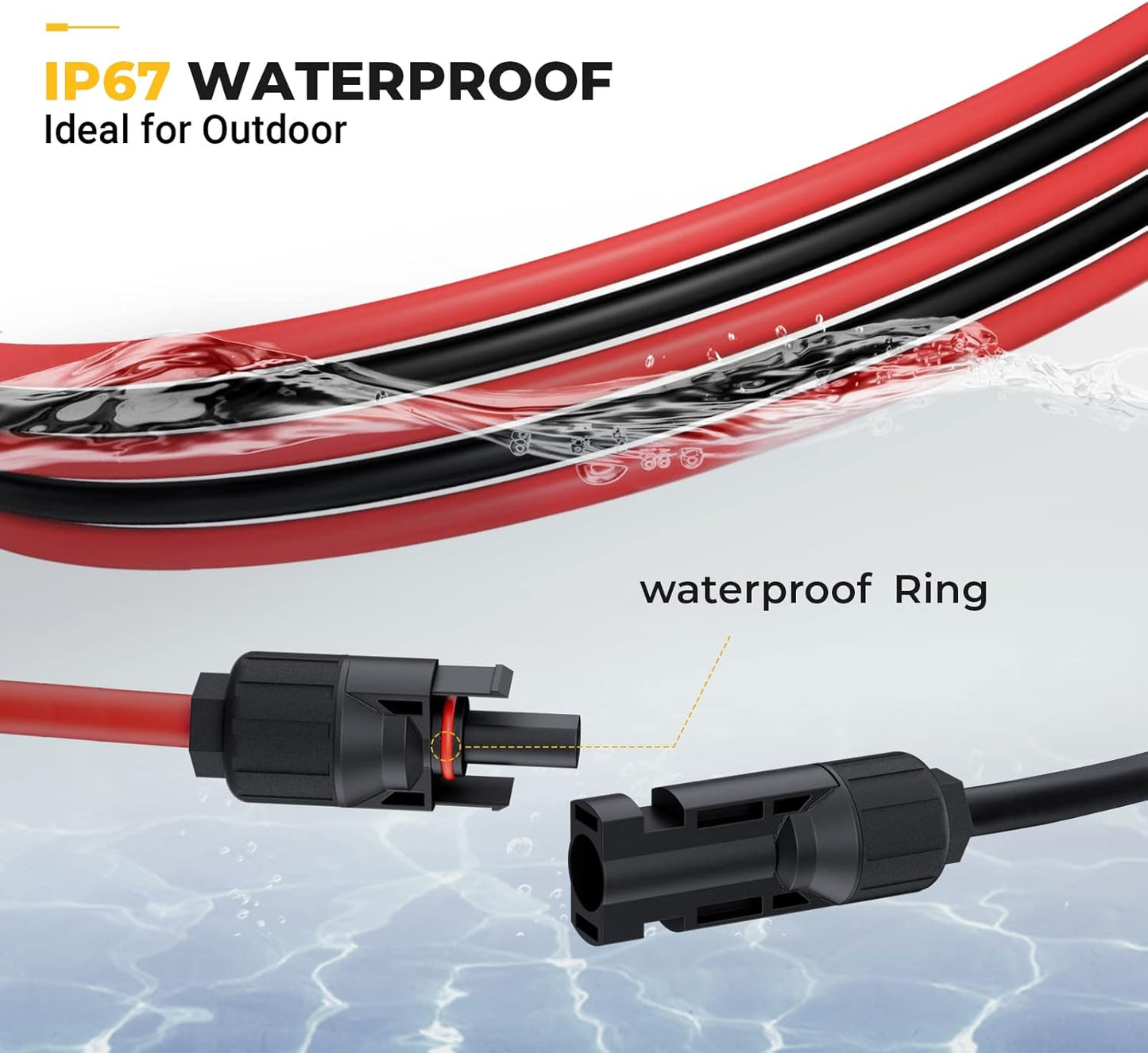 BougeRV 50 Feet 10AWG Solar Extension Cable with Solar Connector on Both End with Extra Pair of Connectors Solar Panel Adaptor Kit Tool (50FT Red + 50FT Black)