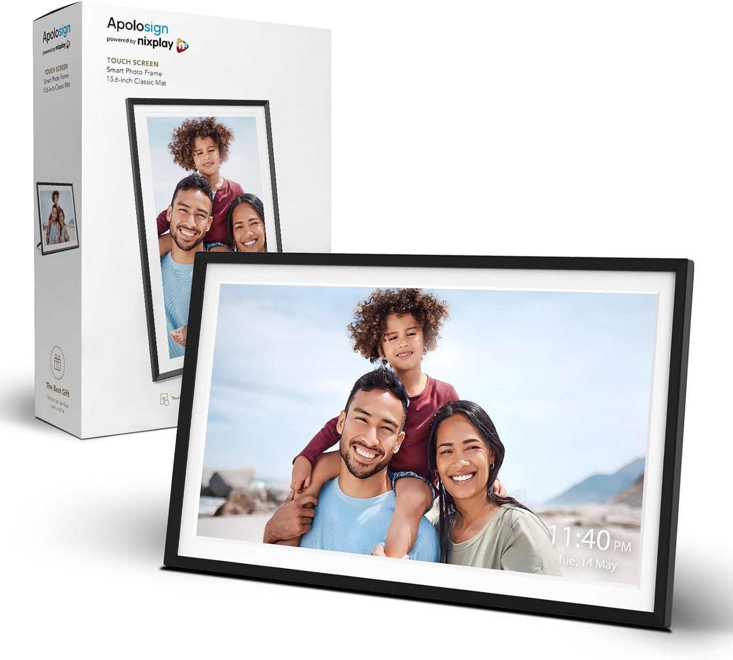ApoloSign Digital Picture Frame Powered by Nixplay, 15.6" Large WiFi Digital Photo Frame, Easy to Share Photos/Videos via Nixplay App, 1920x1080 FHD IPS Touch Screen, Auto-Rotate, Free Cloud Storage