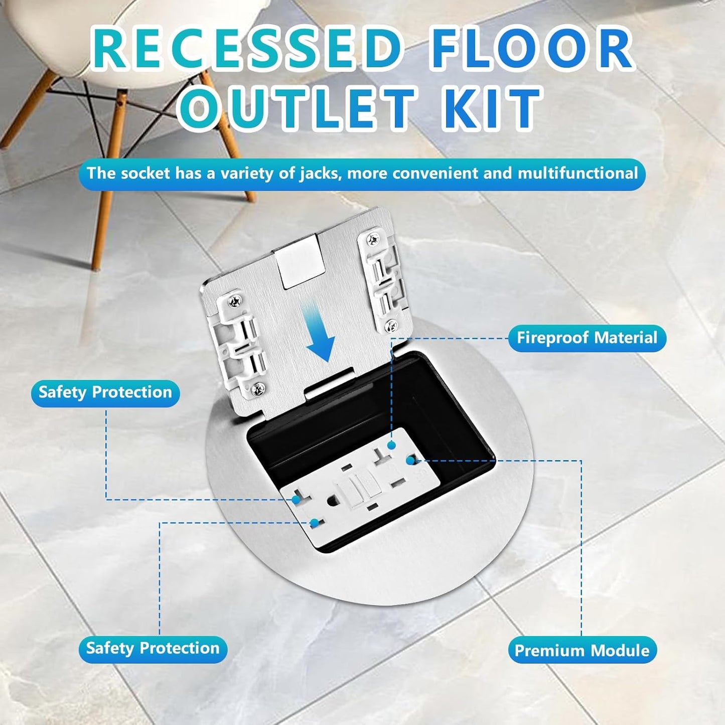 KYHSHJ Recessed Circular Floor Socket Kit with2* 20 Amp Stainless Steel GFCI Tamper Receptacle Outlet,Corrosive Resistant Hardware，Silver