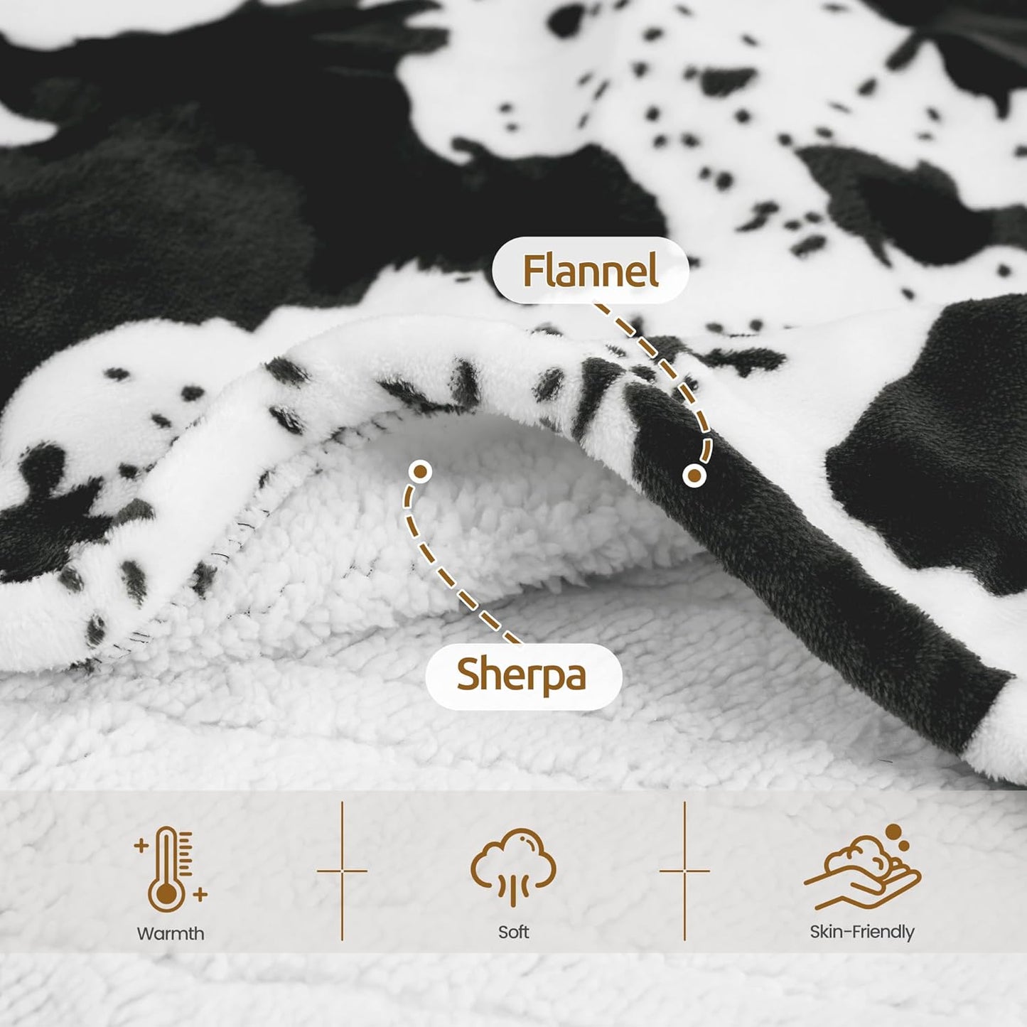 Electric Blanket Queen Size, Dual Control Heated Blanket with 6 Heat Settings, 1-12H Timer, Soft Sherpa & Flannel, Machine Washable, Black Cow Print, 84" x 90"