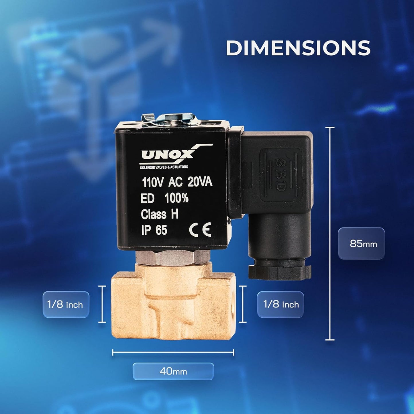 UNOX 1/8" NPT Solenoid Valve 110V AC, Brass Control Valve Normally Closed - 0-232 PSI Multi-Purpose Reliable Control Valve for Water, Air, and Gas - Solenoid Valves