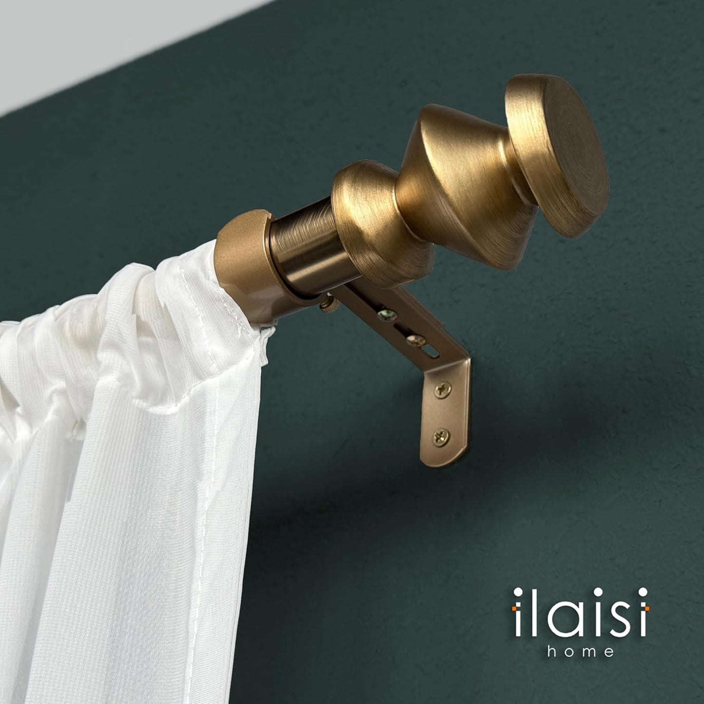 1-1/8 Inch Diameter Warm Gold Curtain Rods with Modern Geometric Finials, 72-144'' Telescoping Single Curtain Rods for window width 68-140 inch, 1 pack