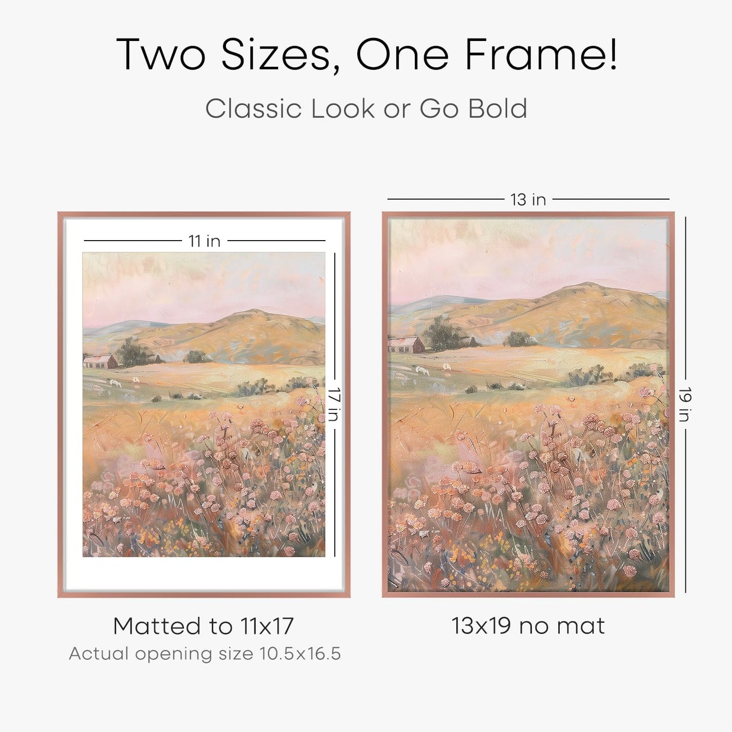 Homeforia 13x19 Picture Frame Mocha, High End Metal 13 x 19 Poster Frames with Mat 11 x 17 for Photo, 13x19 Mocha Frame Matted to 11x17 inch Print, 19x13 Thin Frame, Tempered Glass, Wall Kit, Set of 1
