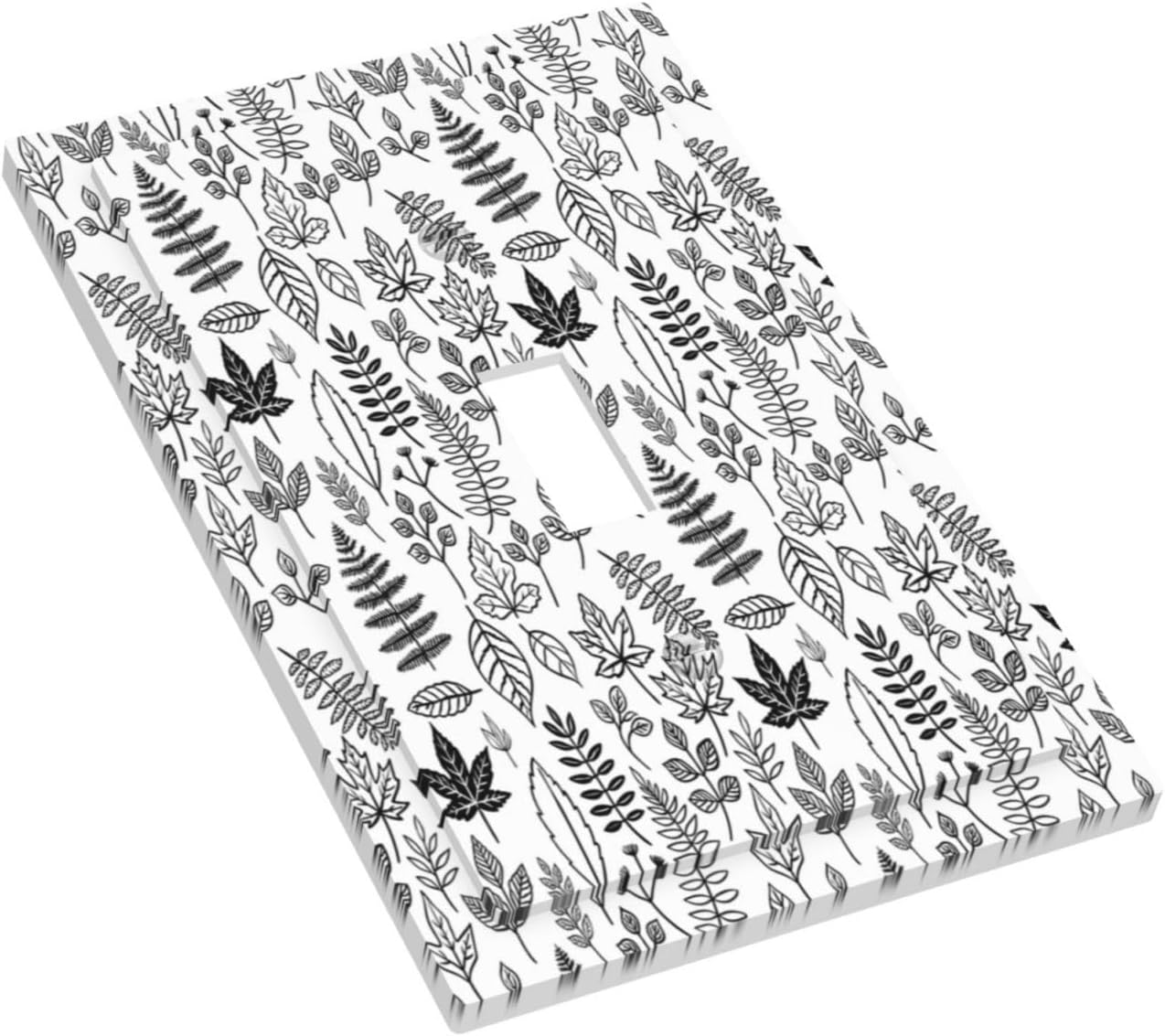 Black White Leaf Wheat Maple Leaf Plant Decorative Light Switch Cover 1 Gang Single Toggle Decorator Outlet Wall Plate Device Electrical Faceplate Switchplates for Bedroom Bathroom Decor