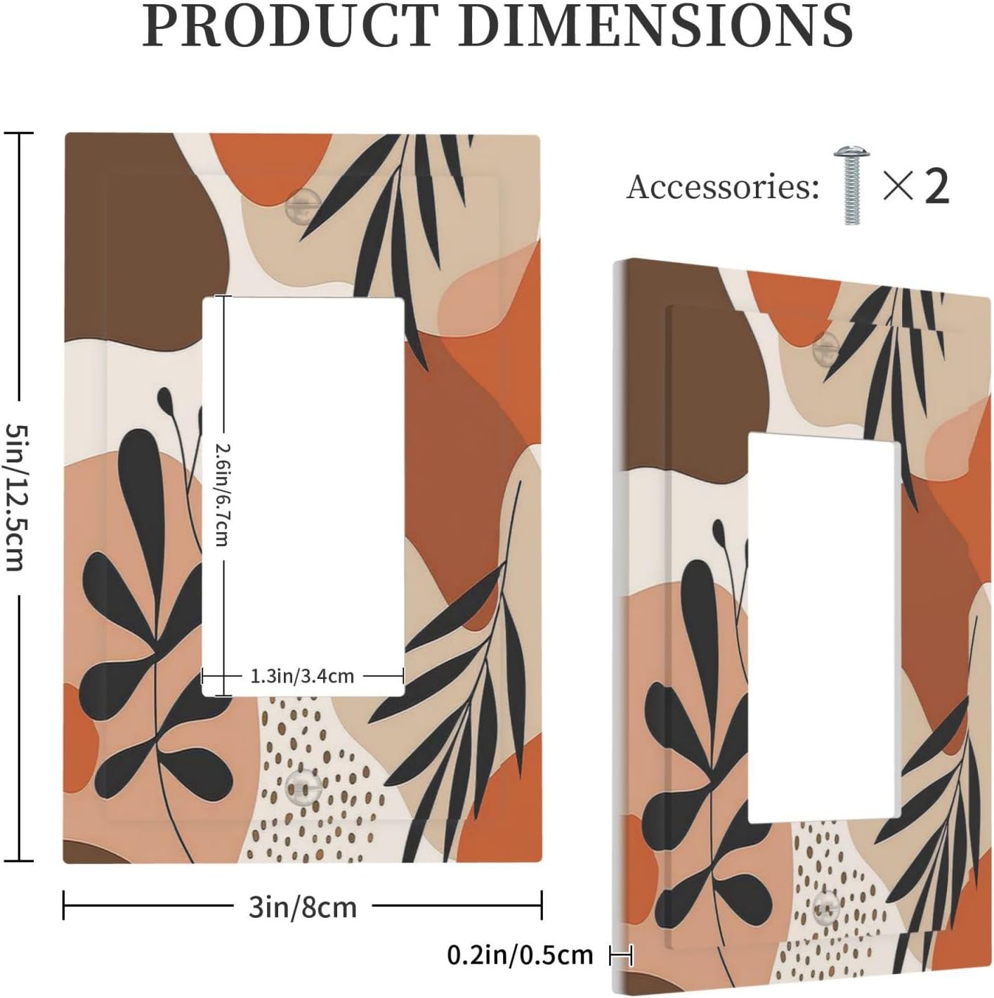 Decorative Outlet Covers Boho Botanical Orange Green Beige Minimalist 1 Gang Single Rocker Light Switch Cover Plate Wall Plates GFCI Faceplate for Bedroom living Room Decor
