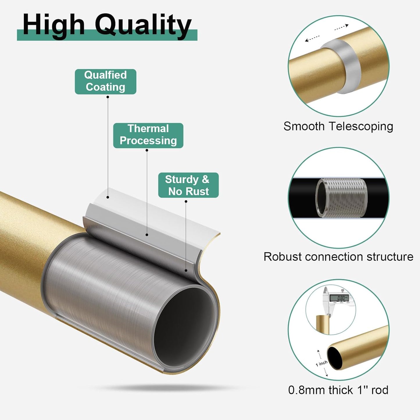Gold Curtain Rods for Windows 72 to 144 inch,1" Adjustable Heavy Duty Window Curtain Rod Leaf Finials,Rustic Decorative Drapery Rods Set,Size:36-150''