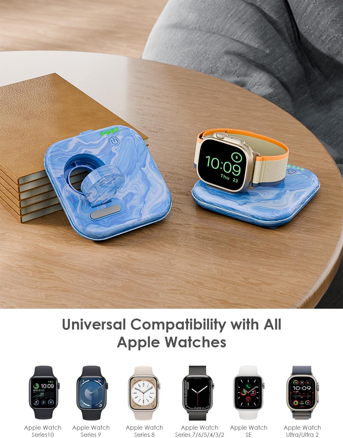 Portable for Apple Watch Charger 2000mAh - Foldable Magnetic Power Bank for Series 2-10/SE/Ultra1/2, Emergency Backup Charger with Type-C Travel Cable