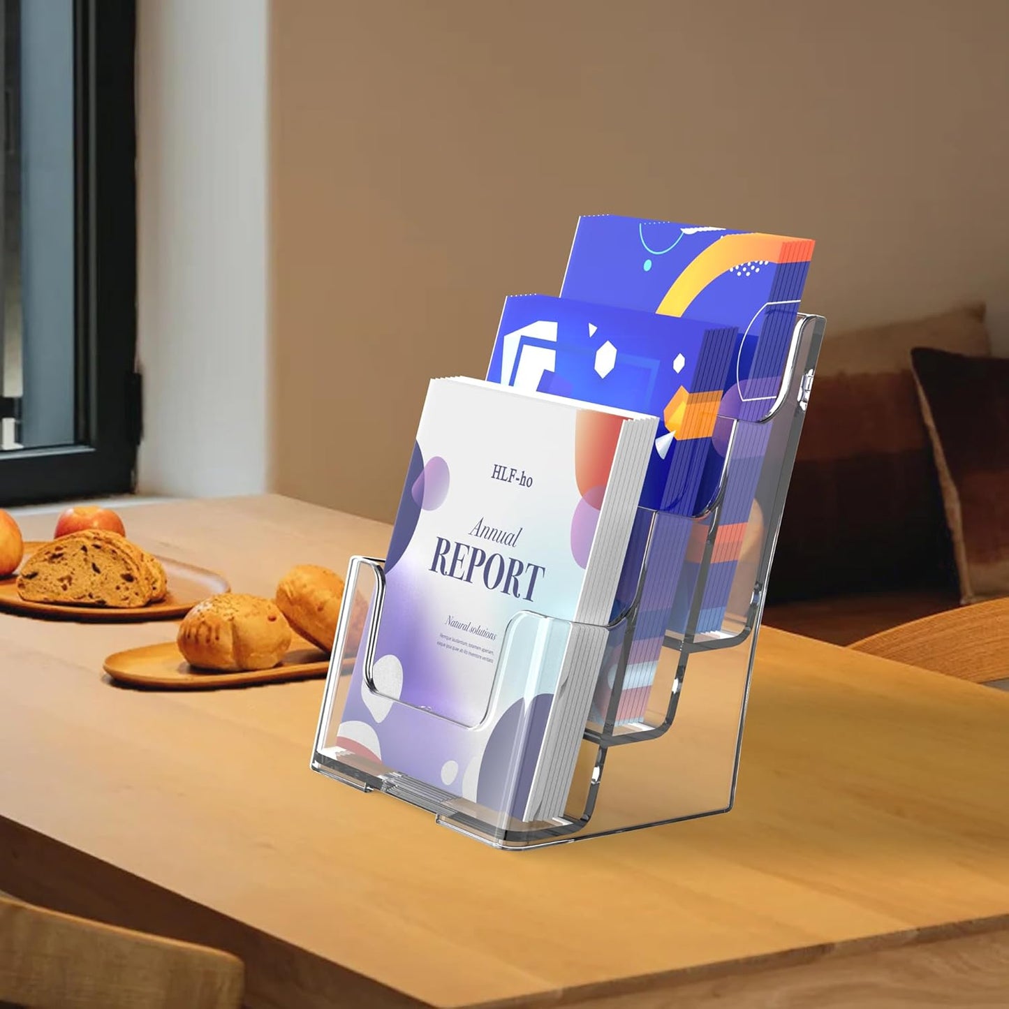 Brochure Holder 6x8 Inch 3 Tier Acrylic Literature Holders Clear Plastic Flyer Display Stand Countertop Use or Wall Mount Pamphlet Holder Organizer for Office, Lobby, Hotel, Trade Show, 1 Pack