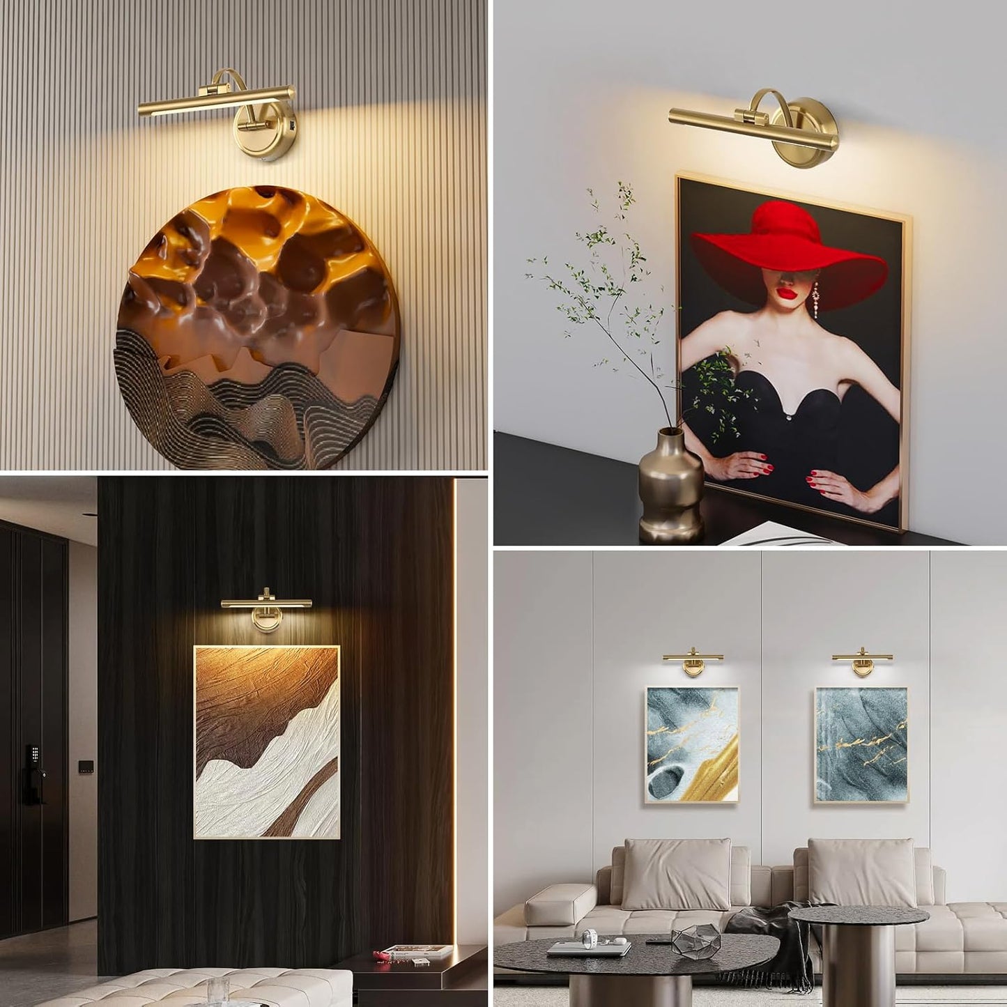 Rechargeable Picture Light for Wall, Dimmable Art Lights for Painting, Battery Operated Wall Sconce with Remote, 3 light Color,Timer & Brightness Setting for Artwork, Gallery(Brass, 12inch)