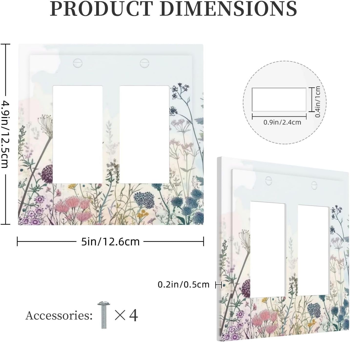 Colorful Wildflower Watercolor Dandelion Floral Decorative Outlet Covers 2 Gang Double Gfci Rocker Electrical Wall Panels Light Switch Cover Plate For Cabin Home Decor