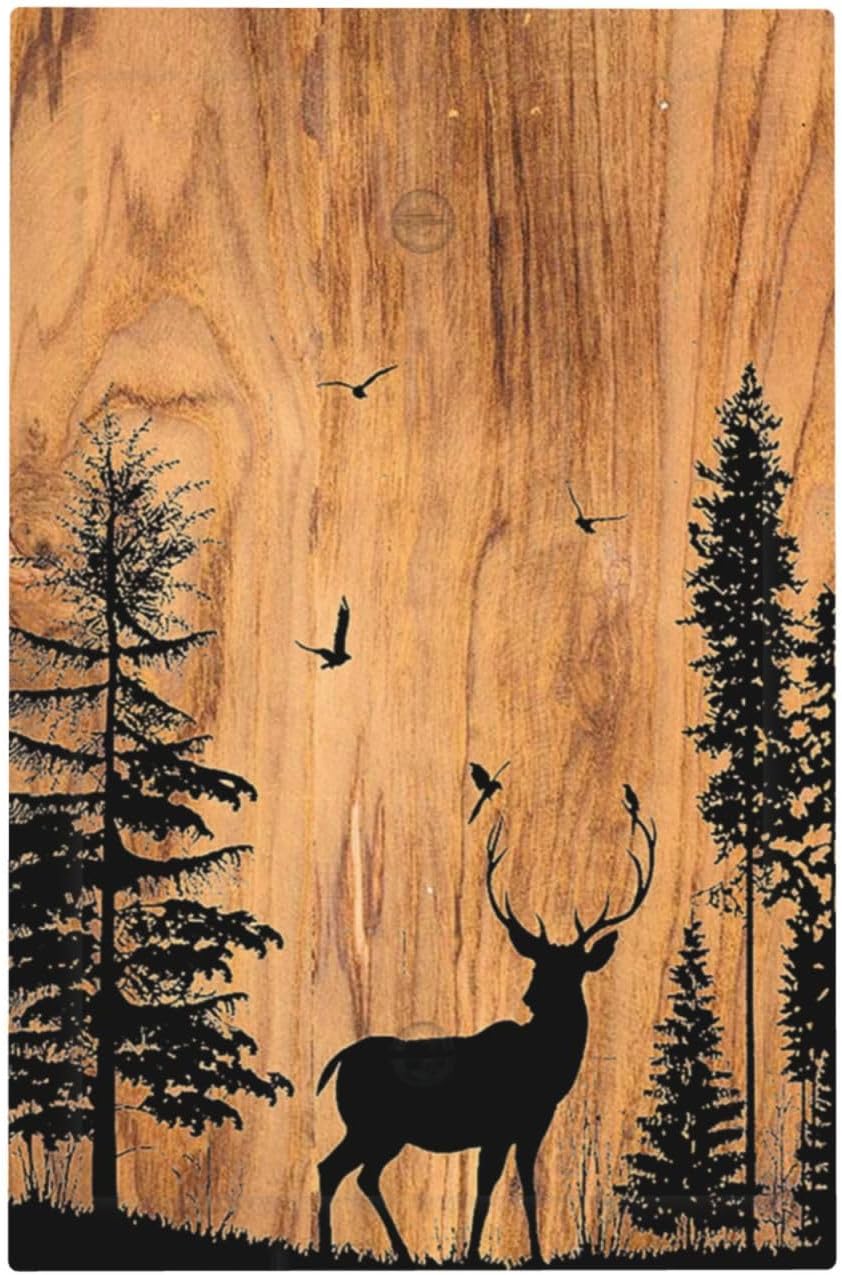 Light Switch Cover Plate Rustic Farmhouse Orange Brown Pine Tree Deer Wood Grain 1 Gang No Device Blank Electrical Wall Plates Faceplate Decorative Switch Plate for living Room Cabin Decor
