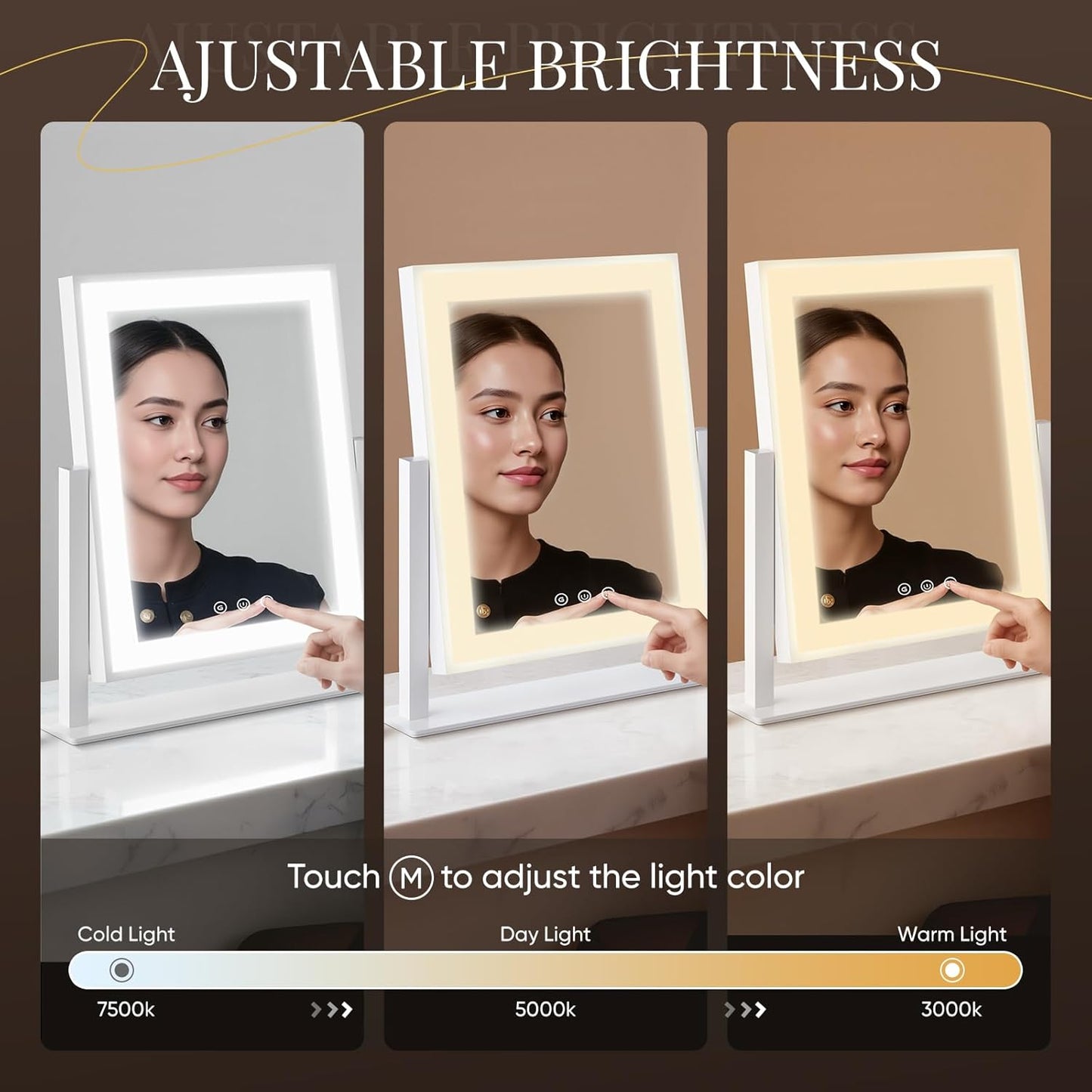 DECADENCE Makeup Mirror, 14’’ LED Vanity Mirror with Lights Detachable 10X/5X Magnification, 3 Color Lighting Modes,Smart Touch Control,360°Rotation Tabletop Make Up Mirror for Bedroom Bathroom