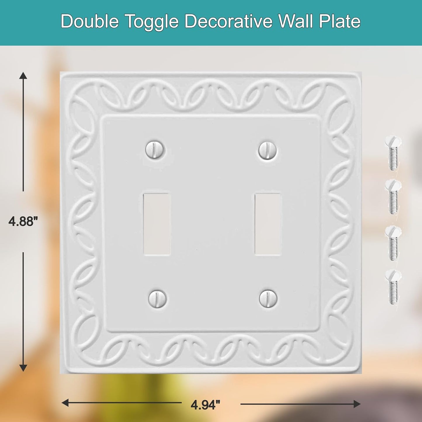 Double Toggle Light Switch Cover NovaBloom Metal Wall Plate, 2-Pack White 2 Gang, Light Switch Cover Decorative Wallplate, Durable