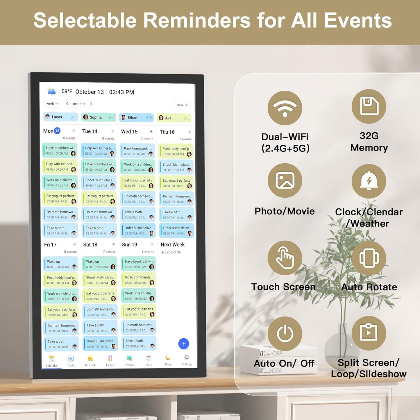 27" Smart Digital Calendar for-Family-Business-Planner - Electronic Calendar for Business Chore Chart, Touchscreen Display for Family Schedules, Wall & Desk Mountable, Christmas Gift for Mom Dad