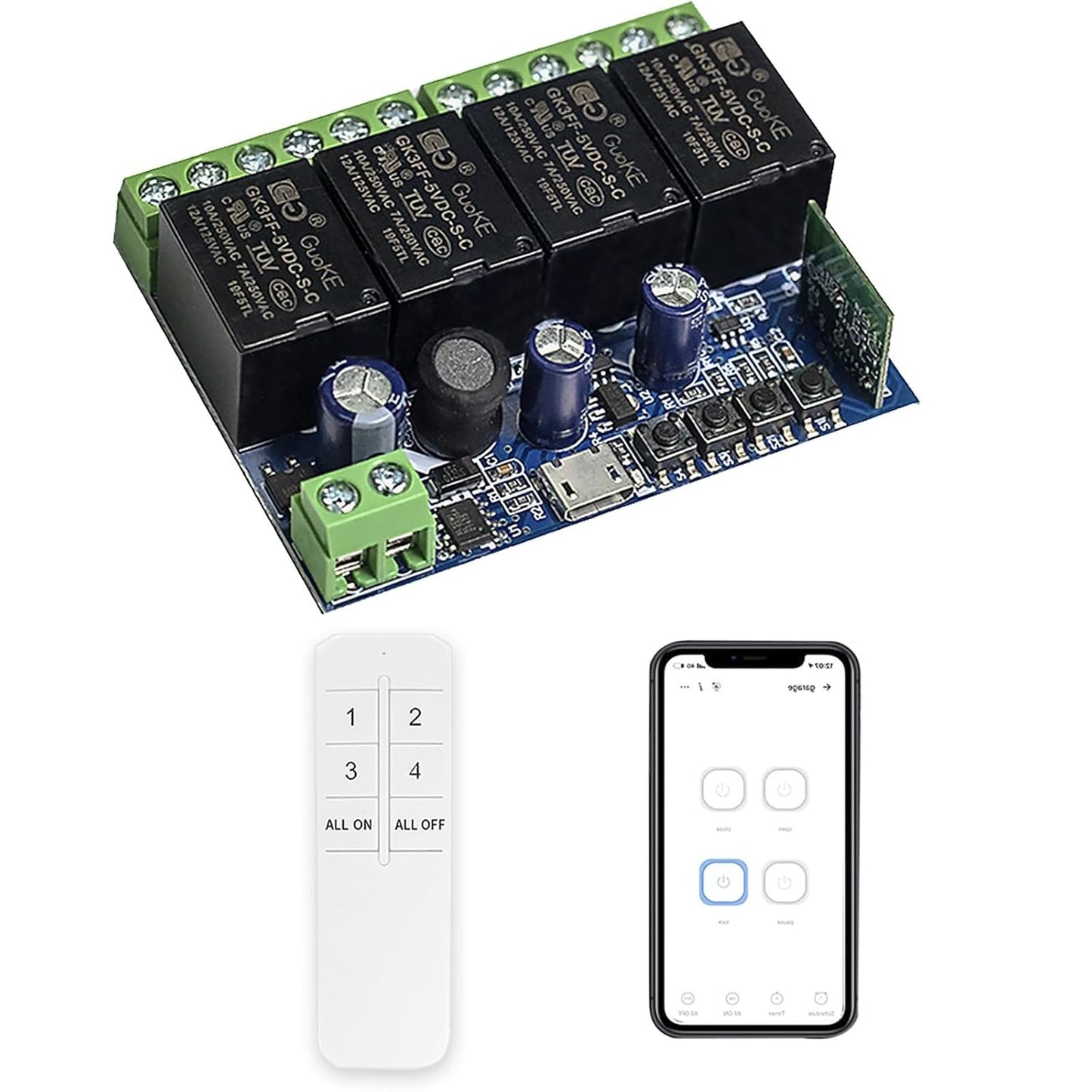 Ewelink WiFi Wireless Smart Relay Module USB 5v 4 Channel Inching Self-Lock Latched Dry Contact Remote Toggle Switch for Access Control, Garage Door,Home Automation, Compatible with Alexa Google Home