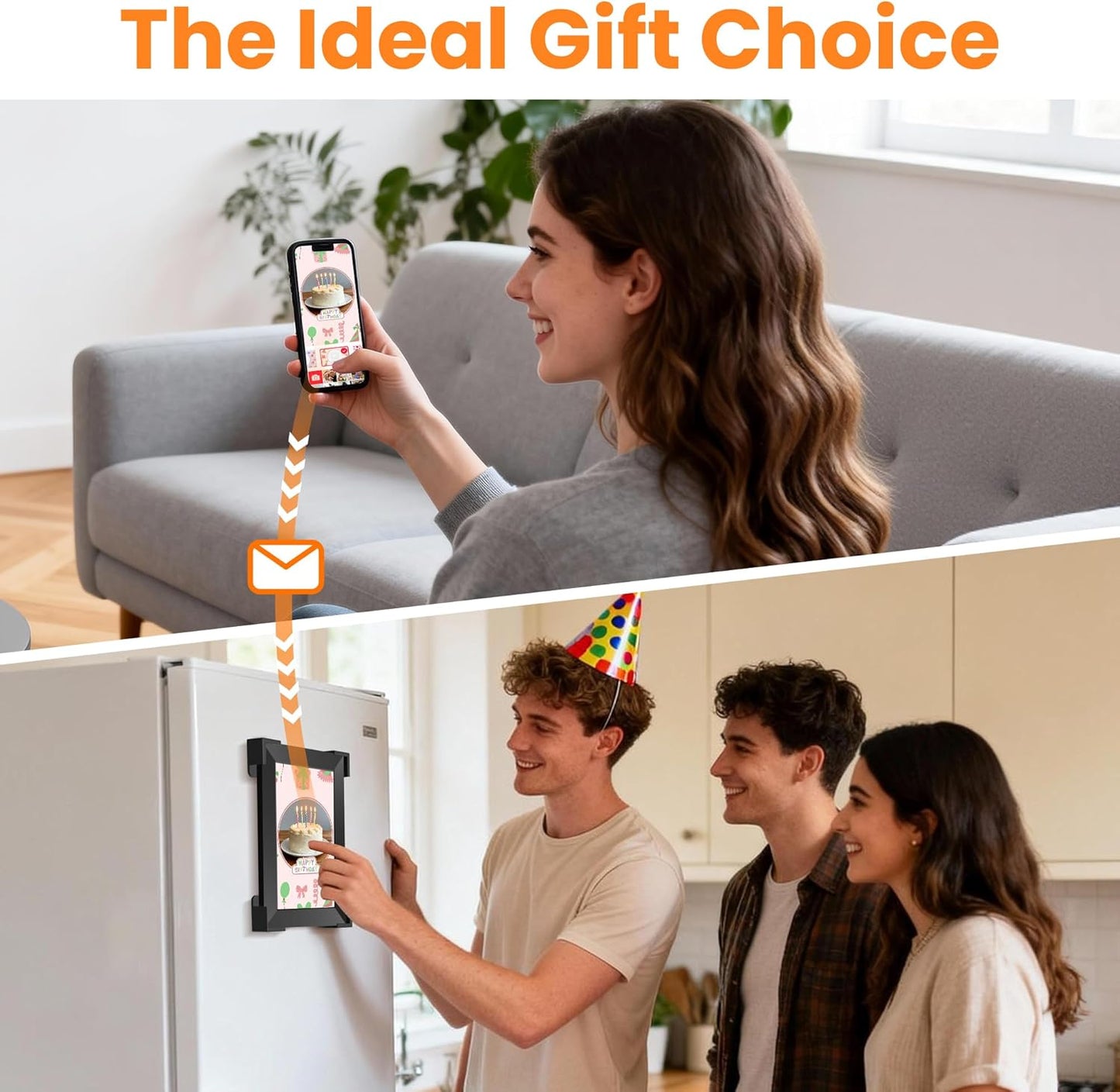 KPCB Tech Magnetic Picture Frames for Refrigerator, 10.1 inch Digital Photo Frames Smart WiFi & App Control, Electronic Picture Frame with 1280x800 HD Touch Screen for Parents, Grandparents, Friends