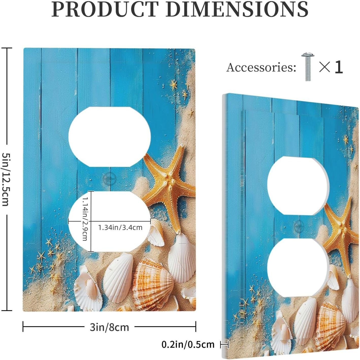 Outlet Covers Blue Wood Grain Beach Shell Starfish 1 Gang Duplex Wall Plate Decorative Switch Plates Electrical Receptacle Faceplate Light Switch Cover for Bathroom Farmhouse Decor