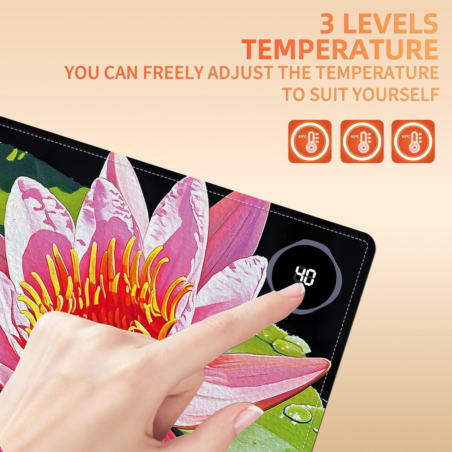 Heated Mouse Pad, Warm Desk Pad, Keyboard Mat 31.5 x 13 Inch Large Size Intelligent Fast Heating, 3 Speed Adjustable, Timed Auto Power Off for Game Office Home,Lotus Flower