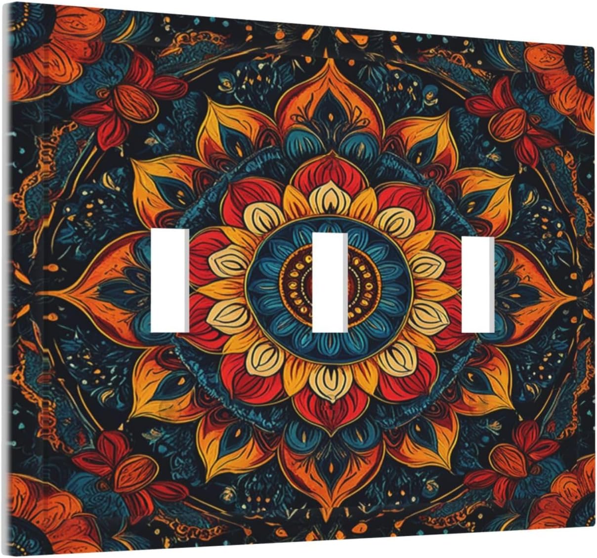 Light Switch Covers Boho Colorful Mandala 3 Gang Wall Plates Triple Toggle Outlet Cover Decorative Switchplates Electrical Panel Cover for Kitchen Living Room 4.8 X 6.7 IN