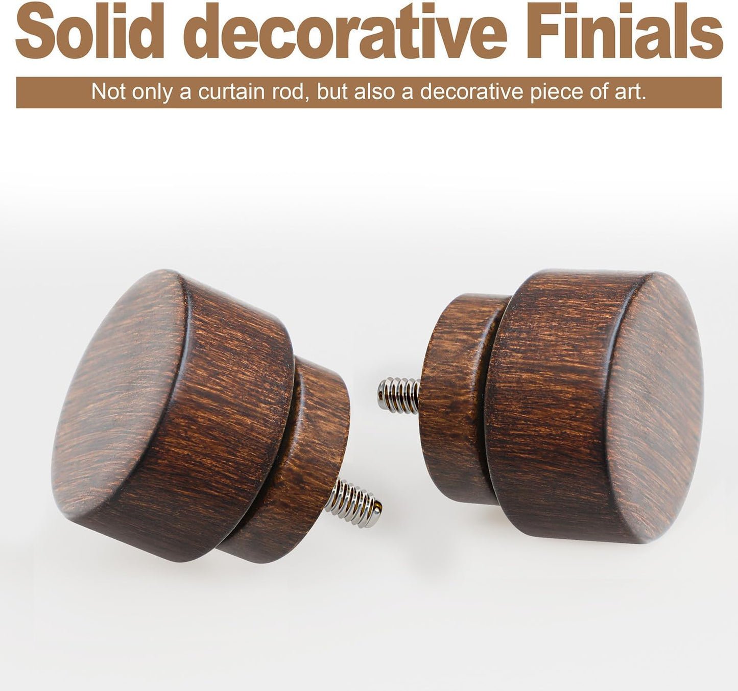 2 Pack Antique Redwood Grain Curtain Rods for Windows 72 to 144 Inches 1" Diameter Heavy Duty Window Curtain Rod Adjustable with Solid Finials for Living Room Bedroom Kitchen Farmhouse Outdoor
