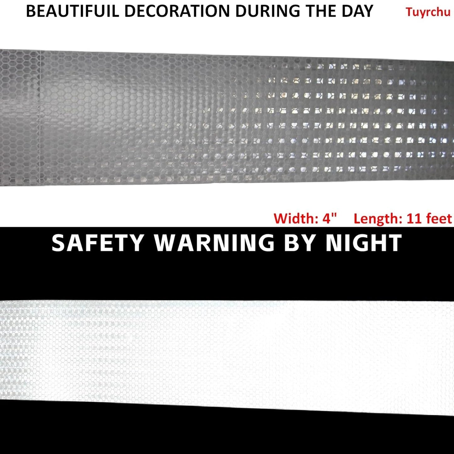 White Reflective Tape Outdoor Waterproof 4 inch, High Visibility Warning Industrial Marking Tape,Safety Stickers (11 feet)