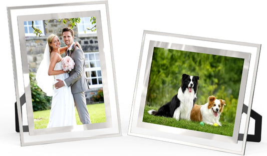 5x7 Picture Frames Set of 2, Desktop Clear Glass Photo Frame Horizontal or Vertical Display for Landscape, Portrait, Wedding, Pet Photos