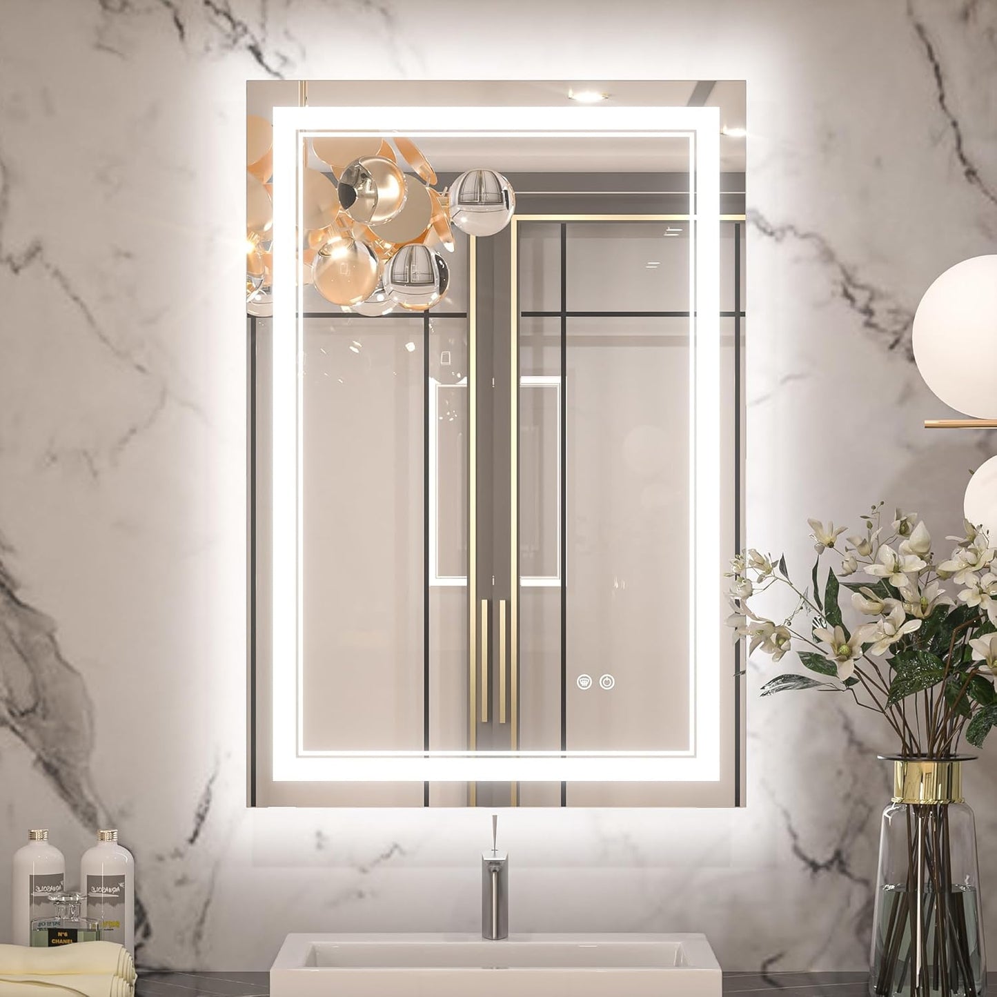 Keonjinn 22" x 32" Lighted Mirrors for Bathroom Wall, Frontlit & Backlit LED Bathroom Mirror, Tempered Glass, 3 Color Lights, Dimmabled, UL-Listed LED Driver, Anti-Fog, Smart Bathroom Vanity Mirror
