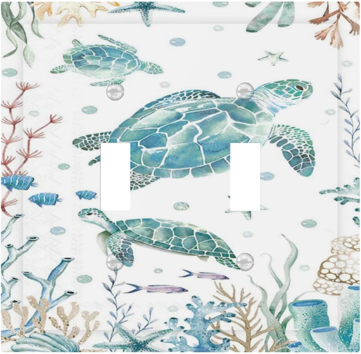 Sea Turtle Ocean Starfish Fish Coral Pearl Decorative Switch Plates 2 Gang Double Toggle Outlet Light Switch Cover Wall Plate Electrical Faceplate for Bathroom Kids Room Decor