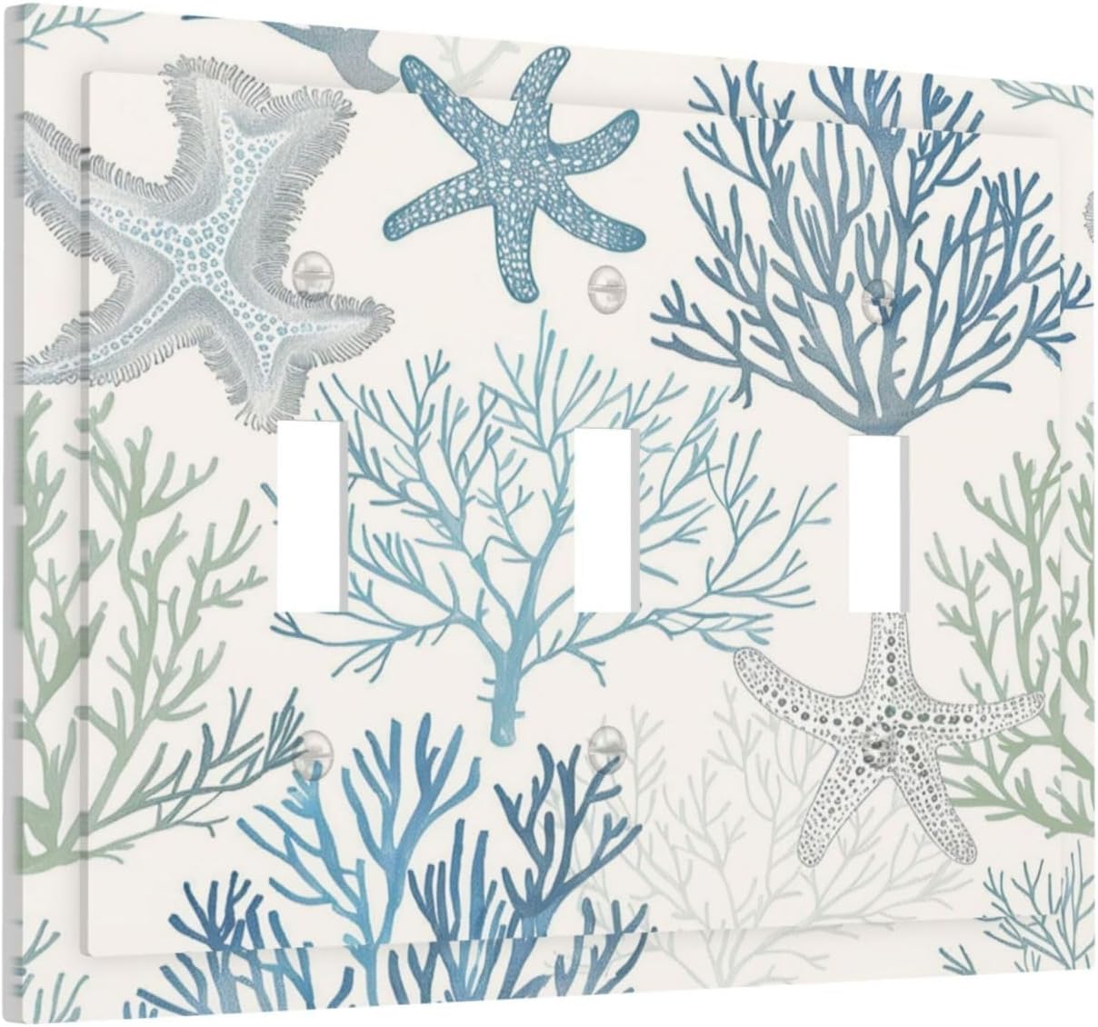 Decorative Switch Plates Ocean Beach Theme Starfish Seashell Coral 3 Gang Wall Plate Triple Toggle Light Switch Cover Faceplate Electrical Wall Panels For Bathroom Kids Room Decor