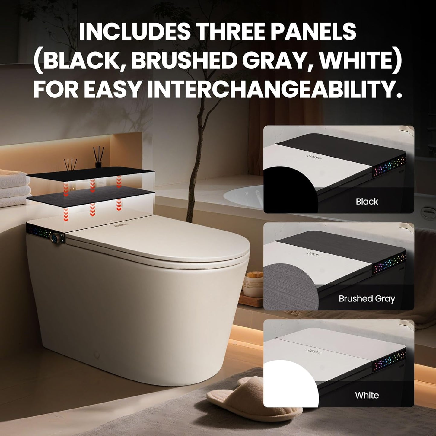 Smart Toilet, ADA Height Elongated with Quiet Dual Pump, 4-Level Heated Seat, Foot Sensor & Automatic Flushing, LED Light