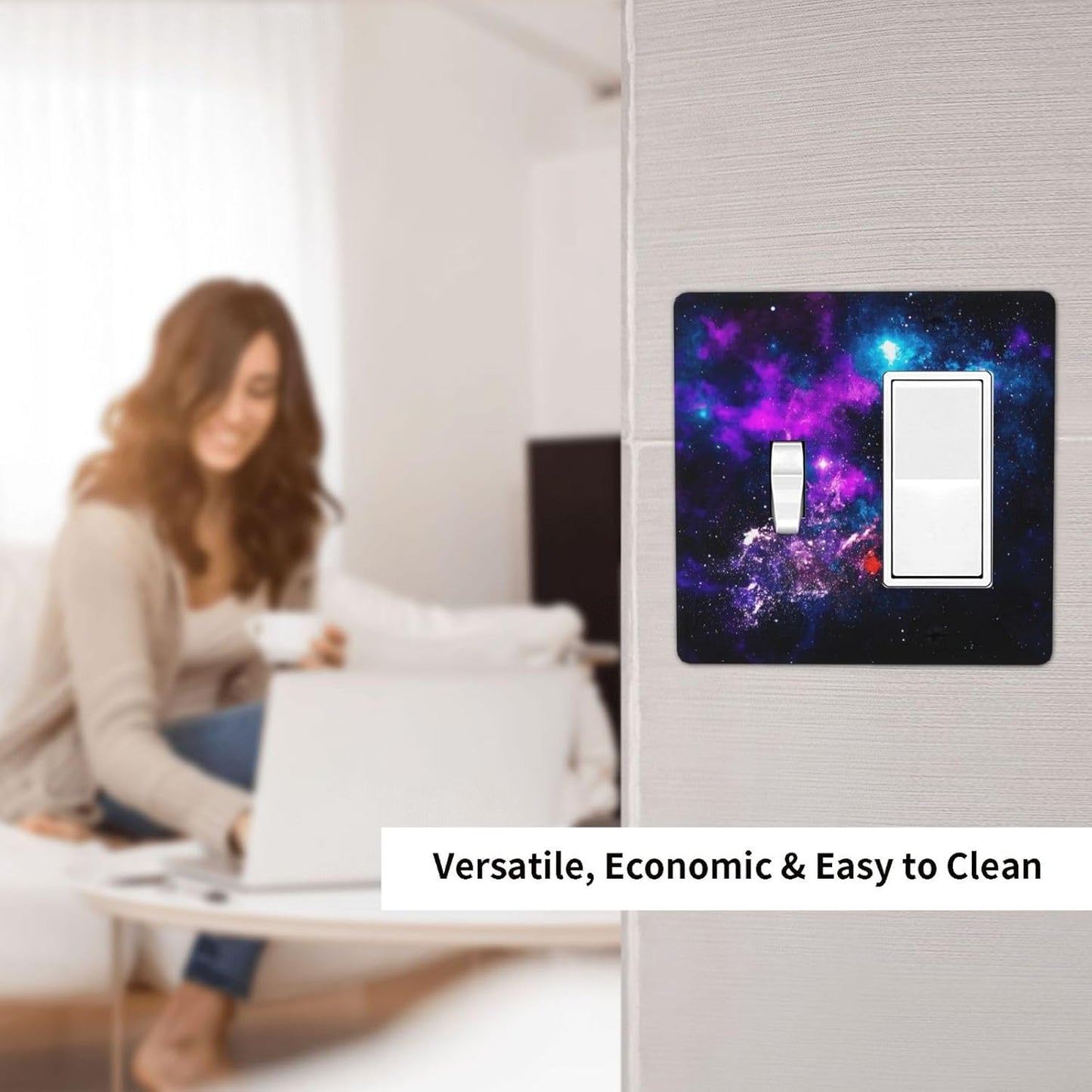Outer Space Colorful Starry Sky Galaxy Planet Outlet Covers 1 Toggle 1 Rocker Combination Decorative Wall Plate Electrical Switch Plates Light Switch Cover Plate for Bed Room Living Room Decor