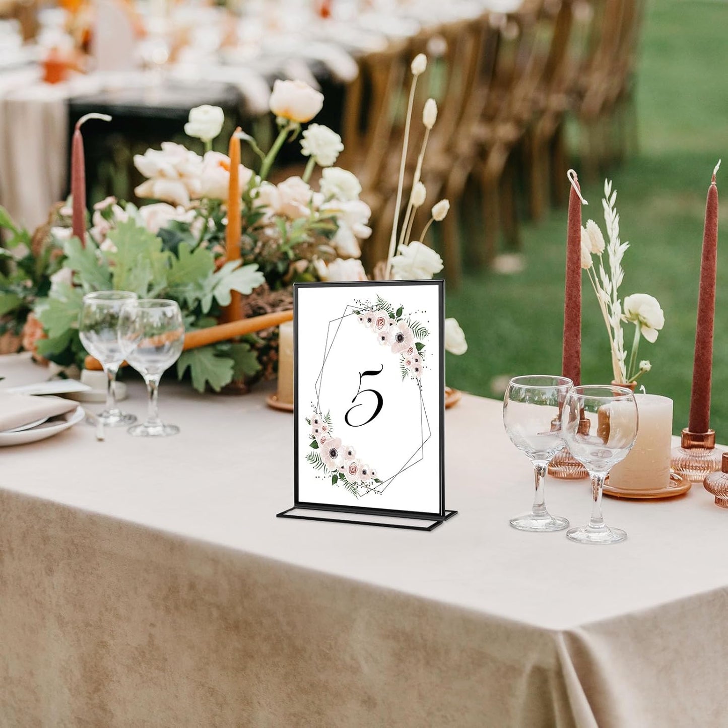 20 Pack 5x7 Acrylic Sign Holders, Double Sided Vertical Stand Clear Picture Frames, Wedding Table Numbers Frames for Party, Restaurant Signs and Office Photos, Black