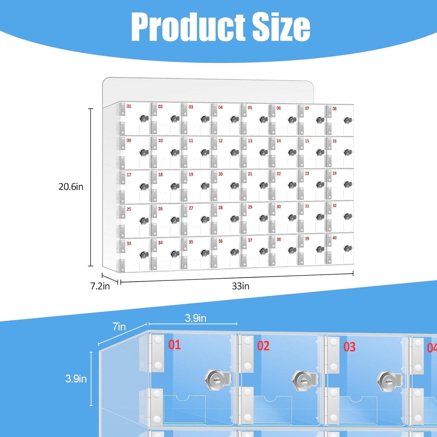 Cell Phone Storage Locker 40 Slots Acrylic Material with Door Locks and Keys, Wall-Mounted Cell Phone Storage Cabinet for Office Classroom Gym Firms, Lockers for Storage, Clear (Large 40 Slots)