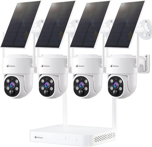 Kittyhok Solar Security Cameras Wireless Outdoor, 360° Pan & Tilt Home Security Camera, No Subscription, 2K Clarity, Color Night Vision, WiFi6 NVR with 64GB microSD Card, Local Storage, 5G & 2.4G WiFi