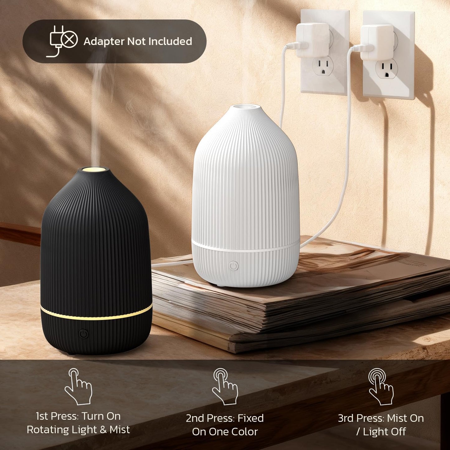 Essential Oil Diffuser, 100ml Aromatherapy Diffuser, Mini Ultrasonic Diffuser for Essential Oil, Home, Office, Cool Mist Humidifier with 7 Led Light, Auto Shut-Off, Black