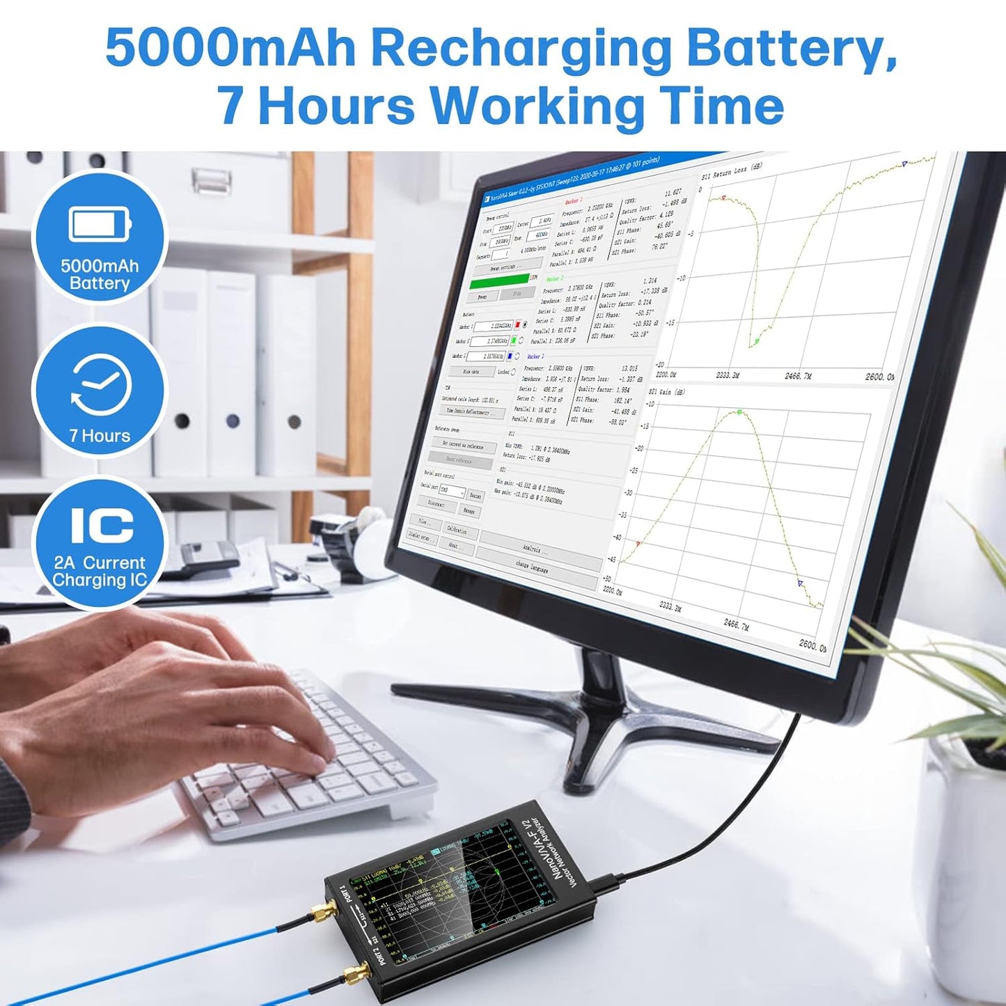 AURSINC Upgraded NanoVNA-F V2 Vector Network Analyzer 50KHz-3GHz HF VHF UHF VNA Antenna Analyzer, 4.3inch Touchscreen, 5000mAh Battery, Measuring S-Parameters, SWR, Phase Delay, Smith Chart